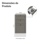 Balcão de Cozinha 40 x 60 cm 3 Gavetas (Sem Tampo) Branco/Cinza Vik Madesa