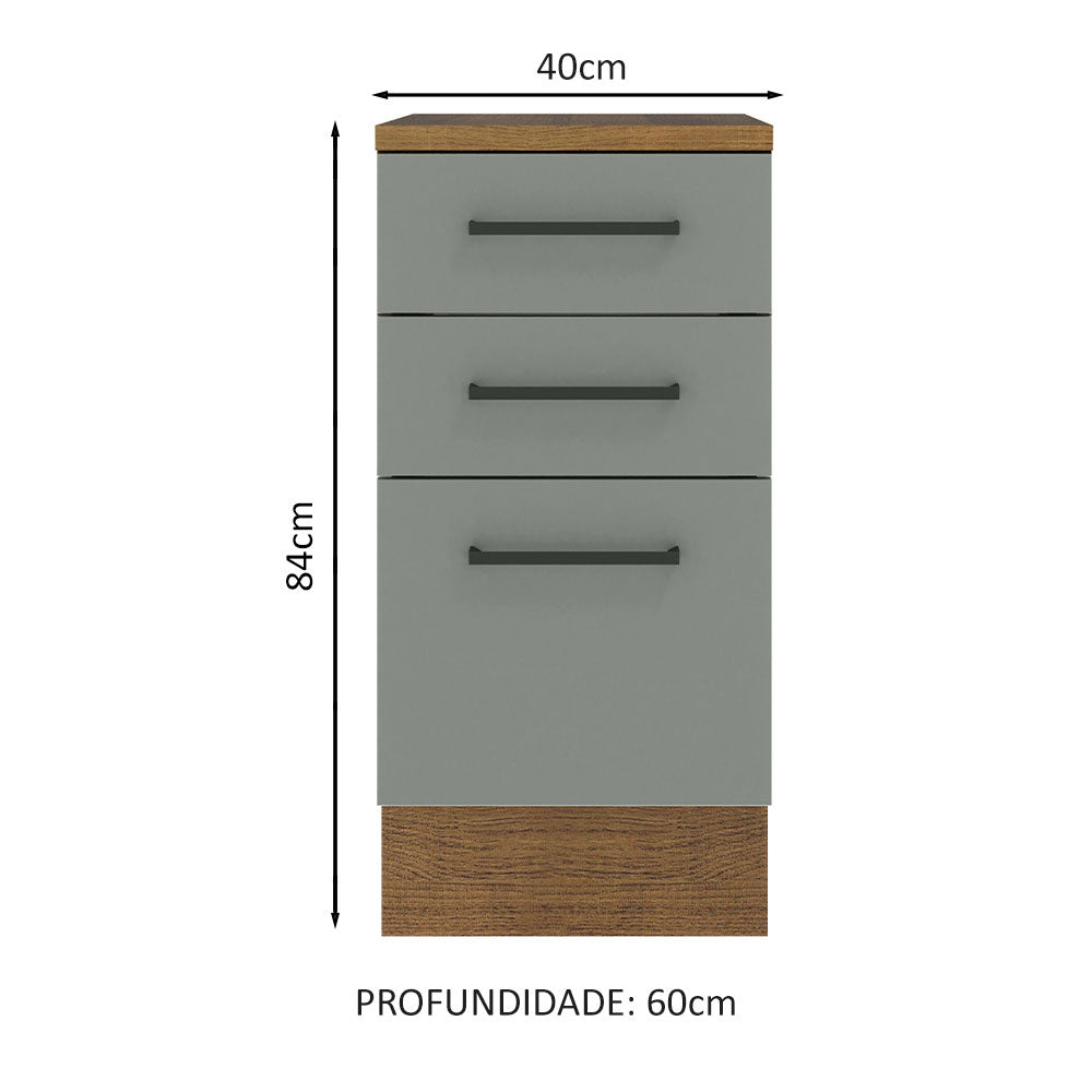 Balcão Madesa Agata 40 x 60 cm 3 Gavetas (Com Tampo) Rustic/Cinza