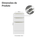 Balcão de Cozinha 40 x 60 cm 3 Gavetas (Sem Tampo) Branco/Branco Veludo Lux Madesa