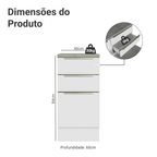 Balcão 40 x 60 cm 3 Gavetas (Com Tampo) Branco/Branco Veludo Lux Madesa