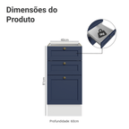 Balcão de Cozinha 40 x 60 cm 3 Gavetas (Sem Tampo) Branco/Azul Vik Madesa