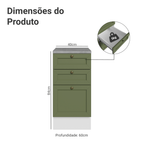 Balcão de Cozinha 40 x 60 cm 3 Gavetas (Com Tampo) Branco/Verde Vik Madesa