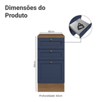 Balcão de Cozinha 40 x 60 cm 3 Gavetas (Com Tampo) Rustic/Azul Vik Madesa