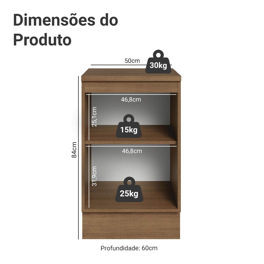 Balcão de Cozinha 50 x 60cm 1 Porta (Com Tampo) Rustic/Crema Vik Madesa