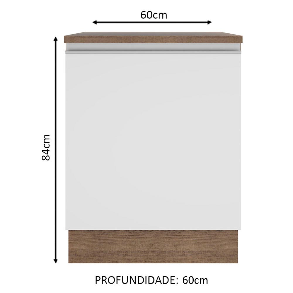 Balcão Madesa Glamy 60 x 60 cm 1 Porta (Com Tampo) Rustic/Branco