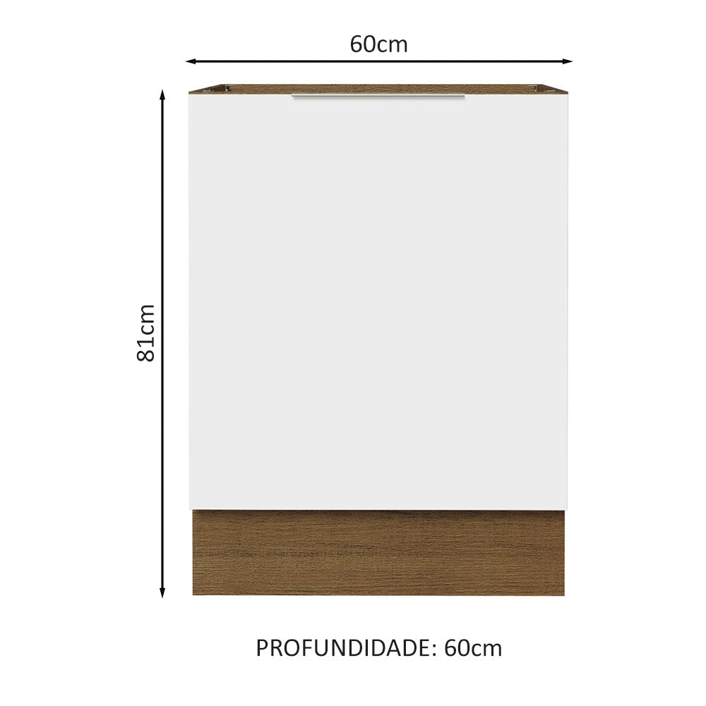 Balcão Cozinha 60 x 60 cm 1 Porta (Sem Tampo) Rustic/Branco Stella Madesa
