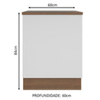 Balcão Madesa Stella 60 x 60 cm 1 Porta (Com Tampo) Rustic/Branco
