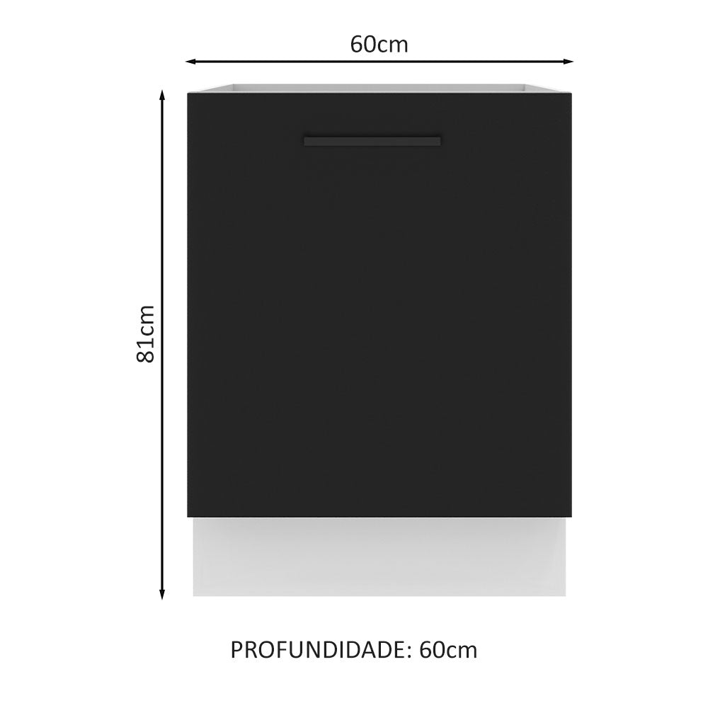 Balcão Madesa Agata 60 x 60 cm 1 Porta (Sem Tampo) Branco/Preto