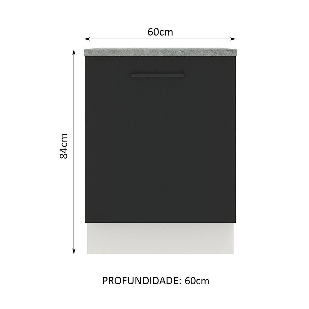 Balcão Madesa Agata 60 x 60 cm 1 Porta (Com Tampo) Branco/Preto