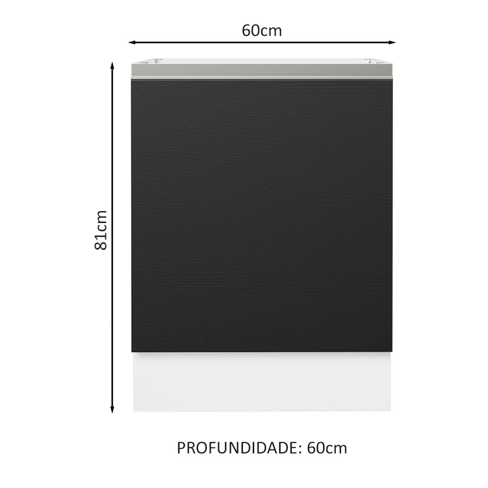 Balcão Cozinha 60 x 60 cm 1 Porta (Sem Tampo) Branco/Preto Glamy Madesa