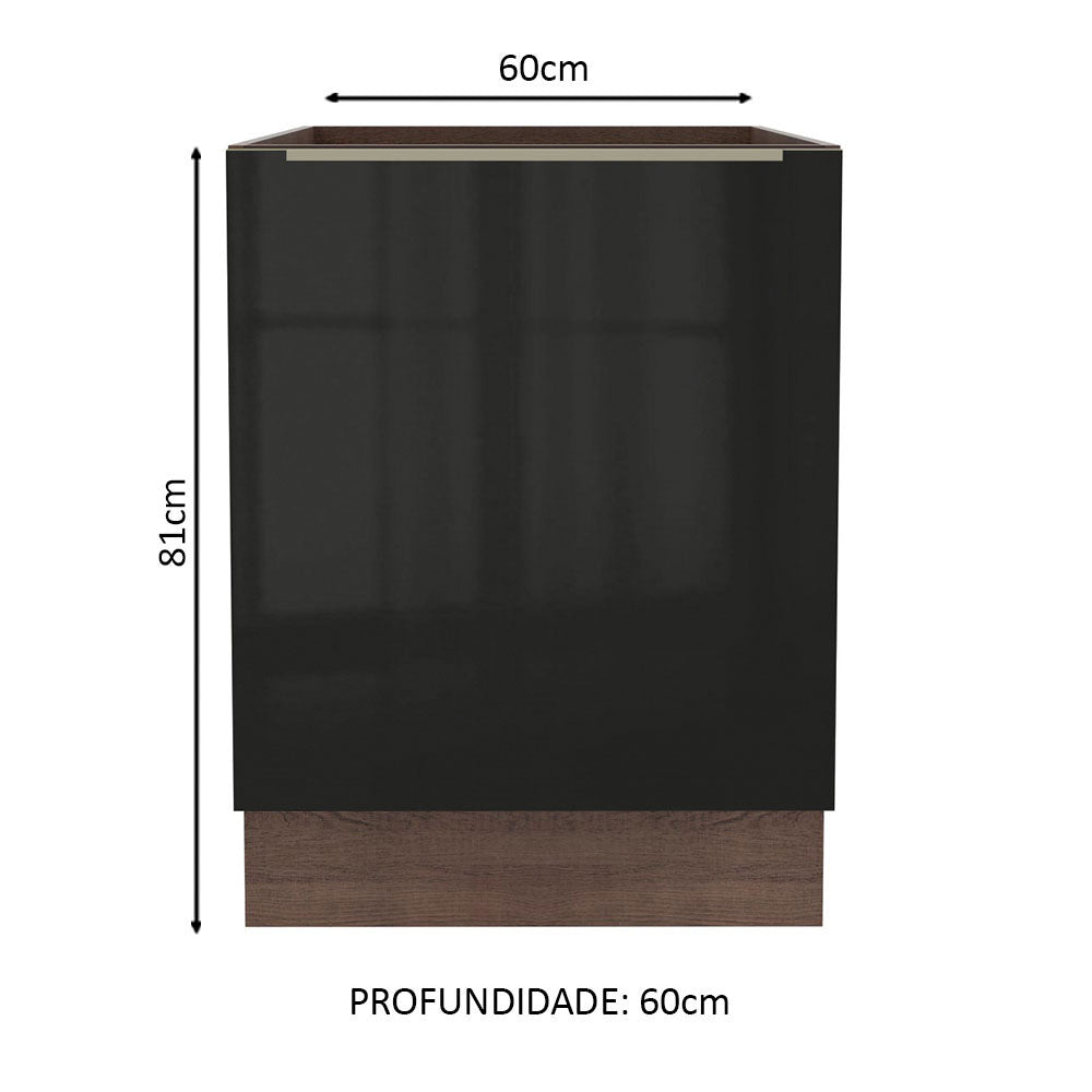 Balcão Madesa Lux 60 cm 1 Porta (Sem Tampo) Rustic/Preto