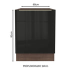 Balcão Madesa Lux 60 cm 1 Porta (Sem Tampo) Rustic/Preto