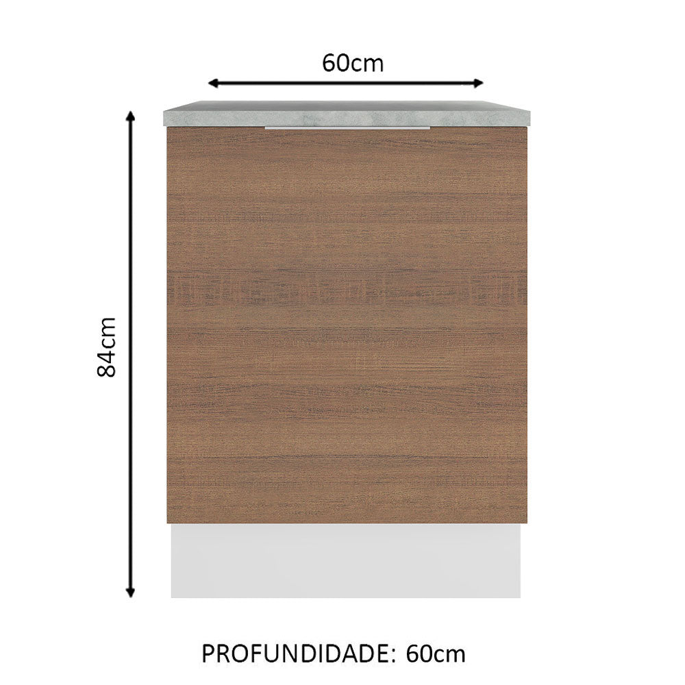 Balcão Madesa Stella 60 x 60 cm 1 Porta (Com Tampo) Branco/Rustic