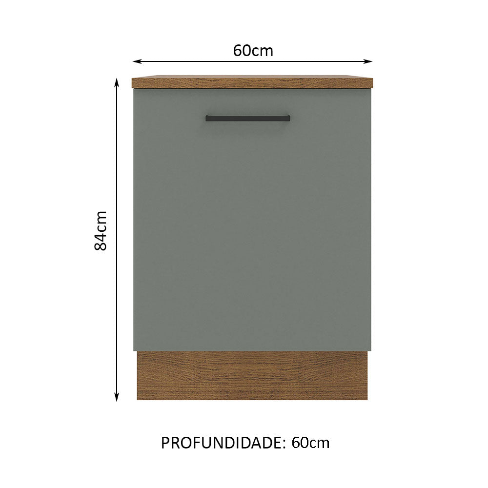 Balcão Madesa Agata 60 x 60 cm 1 Porta (Com Tampo) Rustic/Cinza