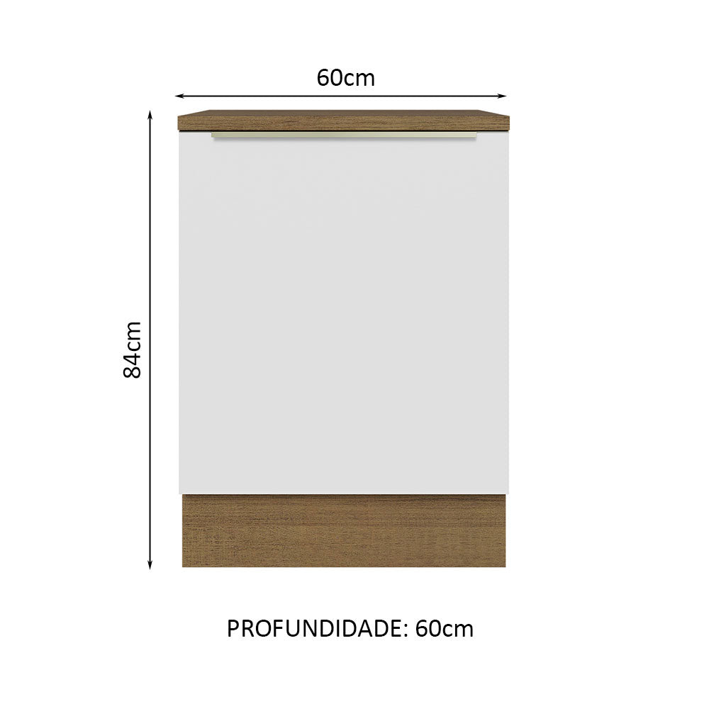 Balcão 60 cm 1 Porta Rustic/Branco Veludo Lux Madesa