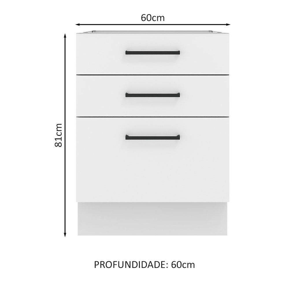 Balcão Madesa Agata 60 x 60 cm 3 Gavetas (Sem Tampo) Branco