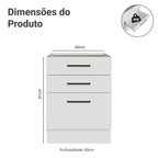 Balcão Madesa Agata 60 x 60 cm 3 Gavetas (Sem Tampo) Branco
