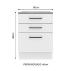 Balcão Madesa Agata 60 x 60 cm 3 Gavetas (Com Tampo) Branco