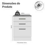 Balcão Madesa Agata 60 x 60 cm 3 Gavetas (Com Tampo) Branco