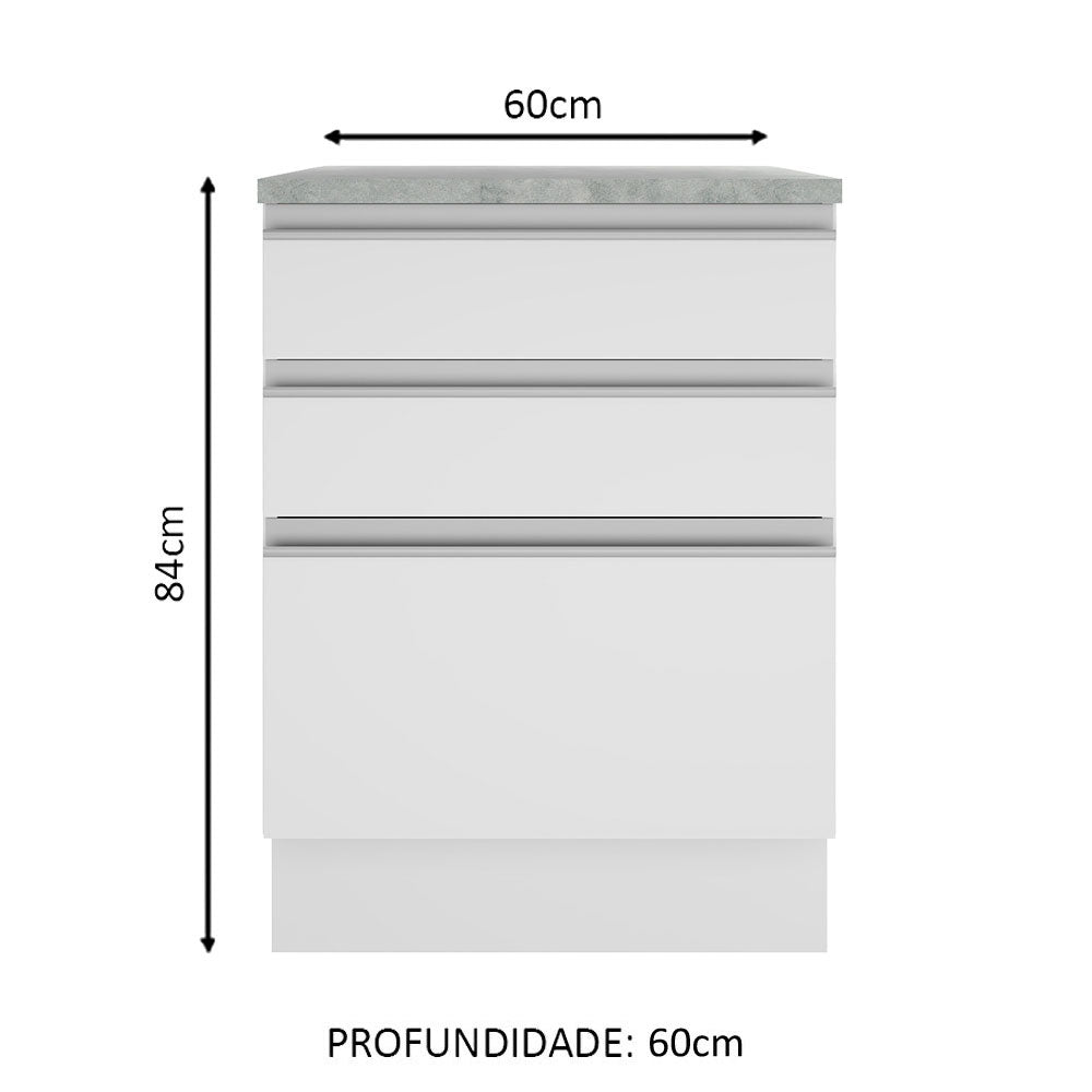 Balcão Madesa Glamy 60 x 60 cm 3 Gavetas (Com Tampo) Branco