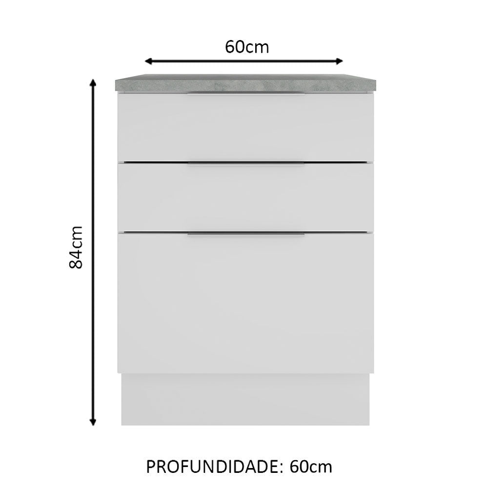 Balcão Madesa Stella 60 x 60 cm 3 Gavetas (Com Tampo) Branco