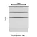 Balcão Madesa Stella 60 x 60 cm 3 Gavetas (Com Tampo) Branco