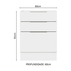 Balcão Cozinha 60 x 60 cm 3 Gavetas (Sem Tampo) Branco Stella Madesa