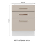 Balcão 60 x 60 cm 3 Gavetas (Sem Tampo) Branco/Crema Agata Madesa