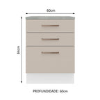 Balcão 60 x 60 cm 3 Gavetas (Com Tampo) Branco/Crema Agata Madesa