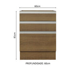 Balcão Cozinha 60 x 60 cm 3 Gavetas (Sem Tampo) Rustic Glamy Madesa