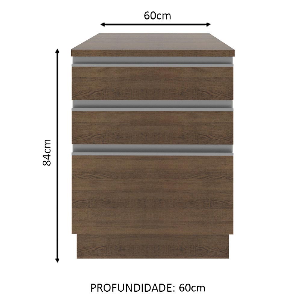 Balcão Madesa Glamy 60 x 60 cm 3 Gavetas (Com Tampo) Rustic