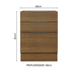 Balcão Cozinha 60 x 60 cm 3 Gavetas (Sem Tampo) Rustic Stella Madesa