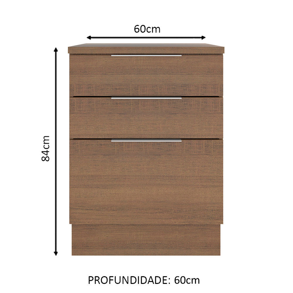 Balcão Madesa Stella 60 x 60 cm 3 Gavetas (Com Tampo) Rustic