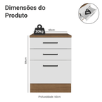 Balcão Madesa Agata 60 x 60 cm 3 Gavetas (Com Tampo) Rustic/Branco