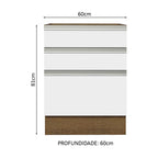 Balcão Cozinha 60 x 60 cm 3 Gavetas (Sem Tampo) Rustic/Branco Glamy Madesa