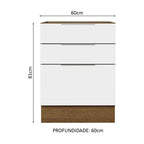 Balcão Cozinha 60 x 60 cm 3 Gavetas (Sem Tampo) Rustic/Branco Stella Madesa