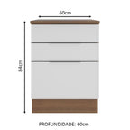 Balcão Madesa Stella 60 x 60 cm 3 Gavetas (Com Tampo) Rustic/Branco