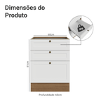 Balcão de Cozinha 60 x 60 cm 3 Gavetas (Sem Tampo) Rustic/Branco Vik Madesa