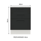 Balcão Madesa Agata 60 x 60 cm 3 Gavetas (Com Tampo) Branco/Preto