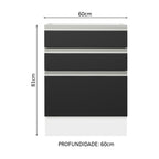 Balcão Cozinha 60 x 60 cm 3 Gavetas (Sem Tampo) Branco/Preto Glamy Madesa