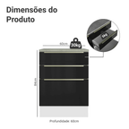 Balcão 60 x 60 cm 3 Gavetas (Com Tampo) Branco/Preto Lux Madesa