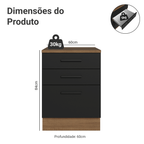 Balcão Madesa Agata 60 x 60 cm 3 Gavetas (Com Tampo) Rustic/Preto