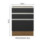Balcão Cozinha 60 x 60 cm 3 Gavetas (Sem Tampo) Rustic/Preto Glamy Madesa