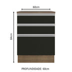 Balcão Madesa Glamy 60 x 60 cm 3 Gavetas (Com Tampo) Rustic/Preto
