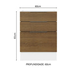 Balcão Cozinha 60 x 60 cm 3 Gavetas (Sem Tampo) Branco/Rustic Stella Madesa