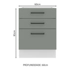 Balcão Madesa Agata 60 x 60 cm 3 Gavetas (Sem Tampo) Branco/Cinza