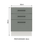 Balcão Madesa Agata 60 x 60 cm 3 Gavetas (Com Tampo) Branco/Cinza