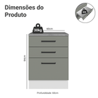 Balcão Madesa Agata 60 x 60 cm 3 Gavetas (Com Tampo) Branco/Cinza