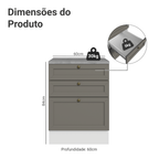 Balcão de Cozinha 60 x 60 cm 3 Gavetas (Com Tampo) Branco/Cinza Vik Madesa