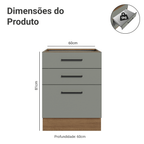 Balcão Madesa Agata 60 x 60 cm 3 Gavetas (Sem Tampo) Rustic/Cinza